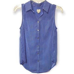 𝅺A New Day Sleeveless Button Up Blouse Blue & White Vertical Stripes NWOT